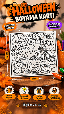 Halloween Boyama Kartı 15x15 cm | 3D Baskı Kabartmalı Boyama Etkinliği Cadılar Bayramı