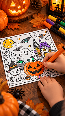 Halloween Boyama Kartı 15x15 cm | 3D Baskı Kabartmalı Boyama Etkinliği Cadılar Bayramı (1)