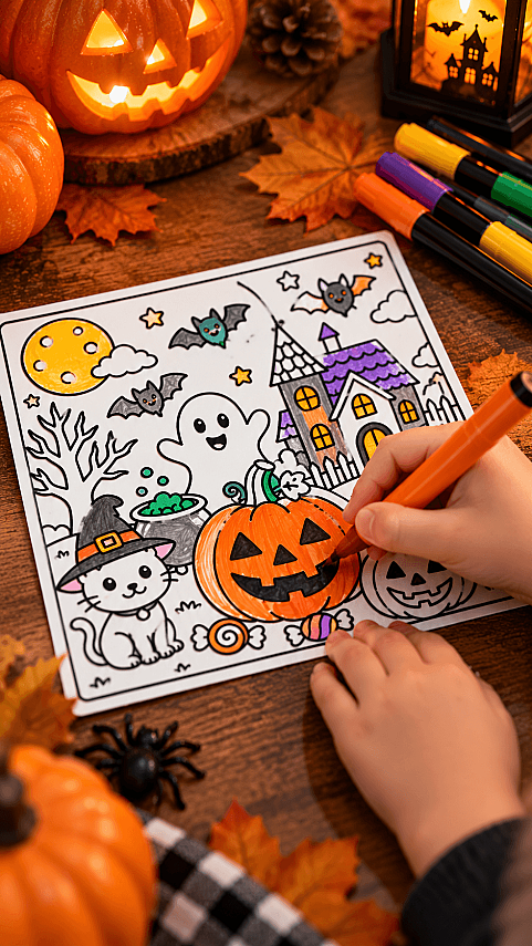 Halloween Boyama Kartı 15x15 cm | 3D Baskı Kabartmalı Boyama Etkinliği Cadılar Bayramı - 2