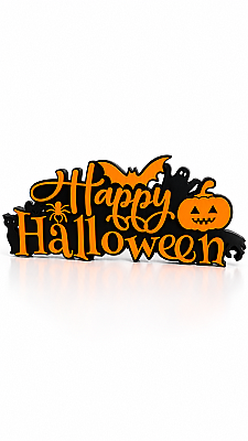 Halloween Happy Halloween Duvar ve Kapı Süsü 24x10 cm Balkabağı Yarasa Dekor - 3