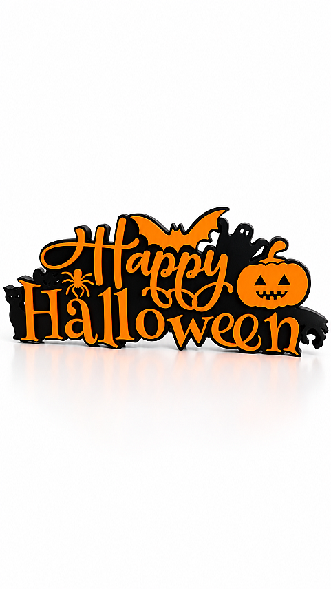 Halloween Happy Halloween Duvar ve Kapı Süsü 24x10 cm Balkabağı Yarasa Dekor - 3