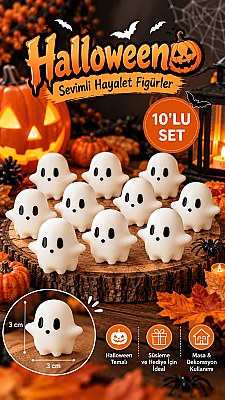 Halloween Hayalet Figürü 3 cm 10’lu Set – Mini Dekoratif Hayalet Süsleme