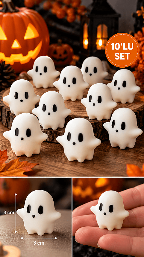 Halloween Hayalet Figürü 3 cm 10’lu Set – Mini Dekoratif Hayalet Süsleme - 2