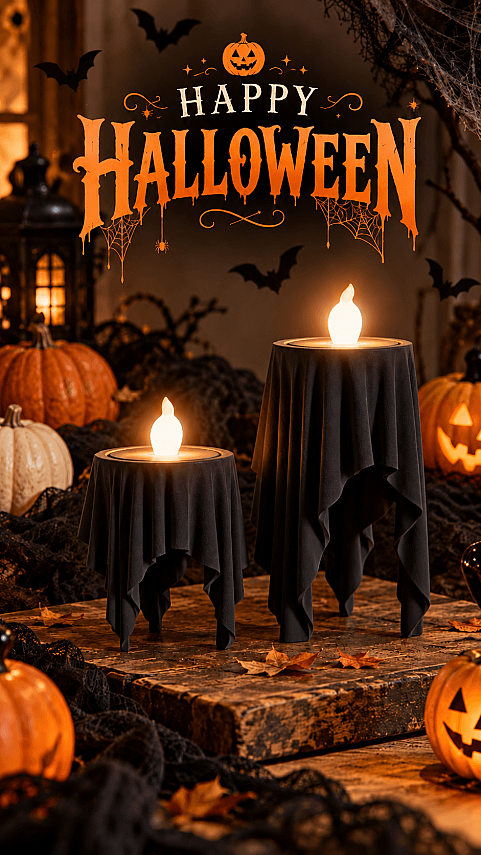 Halloween Hayalet Mumluk Seti 2'li | 3D Baskı Siyah Mumluk Cadılar Bayramı Dekoru - 1