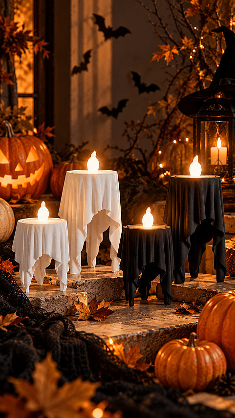 Halloween Hayalet Mumluk Seti 2'li | 3D Baskı Siyah Mumluk Cadılar Bayramı Dekoru - 2