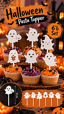 Halloween Hayalet Pasta Süsü 6’lı Set 12 cm – Cupcake ve Parti Topper
