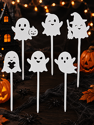 Halloween Hayalet Pasta Süsü 6’lı Set 12 cm – Cupcake ve Parti Topper - 3