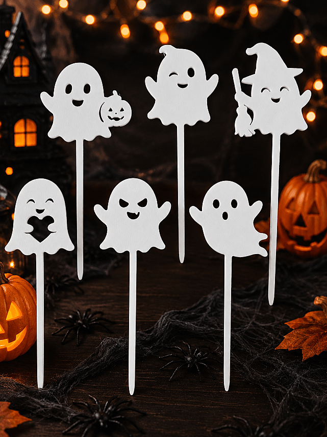 Halloween Hayalet Pasta Süsü 6’lı Set 12 cm – Cupcake ve Parti Topper - 3