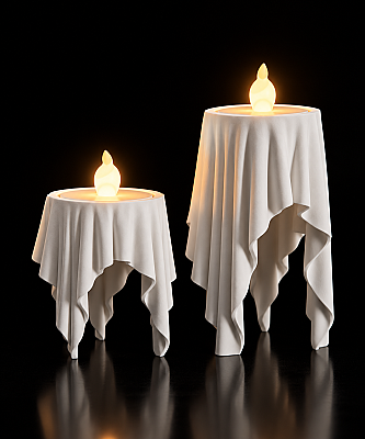 Halloween Hayalet Tealight Mumluk 2 Boy 6,5 ve 9,5 cm Dekoratif Masa Süsü - Beyaz - 3