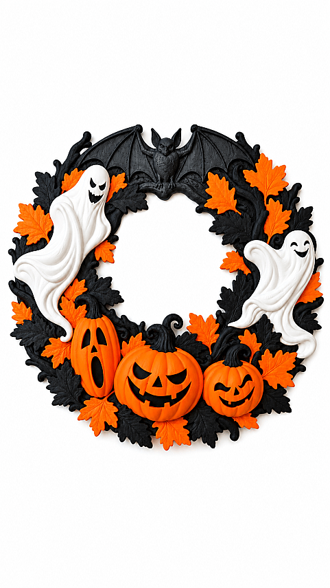 Halloween Kapı ve Duvar Süsü 22,5 cm | Hayalet Balkabağı Yarasa Figürlü Cadılar Bayramı - 3