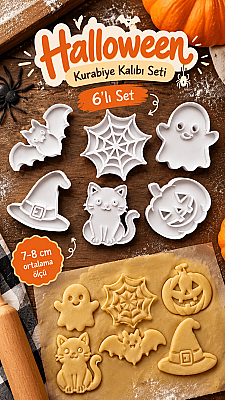 Halloween Kurabiye Kalıbı 6’lı Set 4-8 cm – Balkabağı Hayalet Yarasa Kedi Cadı