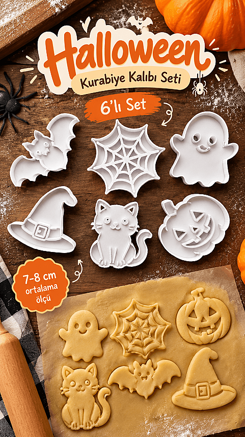 Halloween Kurabiye Kalıbı 6’lı Set 4-8 cm – Balkabağı Hayalet Yarasa Kedi Cadı - 1