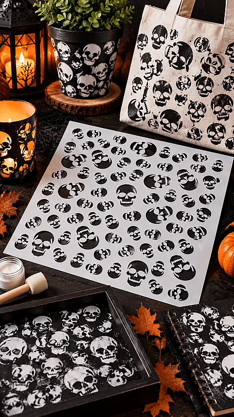 Halloween Kuru Kafa Stencil Şablon 23x25 cm – Cadılar Bayramı Boyama Şablonu - 2