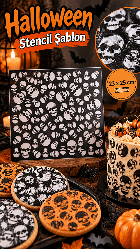 Halloween Kuru Kafa Stencil Şablon 23x25 cm – Cadılar Bayramı Boyama Şablonu - 1