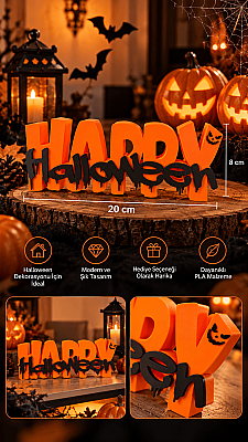Halloween Masaüstü Dekoratif Süs Happy Halloween Yazısı 20x8 cm 3D Baskı PLA Cadılar Bayramı - 4
