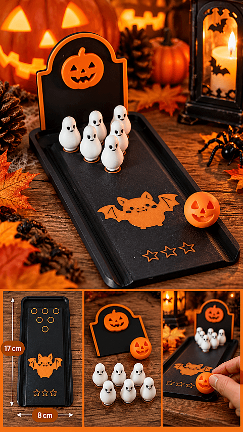 Halloween Mini Bowling Oyunu 8x17 cm – Balkabağı ve Hayalet Figürlü Masa Oyunu - 2
