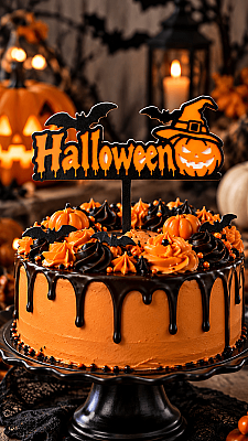 Halloween Pasta Süsü 13x16 cm – Cadı Şapkalı Balkabağı ve Yarasa Pasta Topper - 3