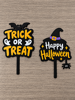 Halloween Pasta Süsü 2’li Set 5x8 cm – Trick or Treat ve Cadı Şapkalı Cupcake Topper - 4
