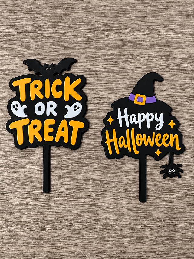 Halloween Pasta Süsü 2’li Set 5x8 cm – Trick or Treat ve Cadı Şapkalı Cupcake Topper - 4