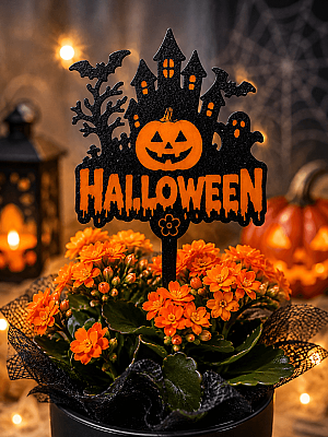 Halloween Pasta ve Çiçek Süsü 15x10 cm – Balkabağı Perili Ev Topper Dekor - 4