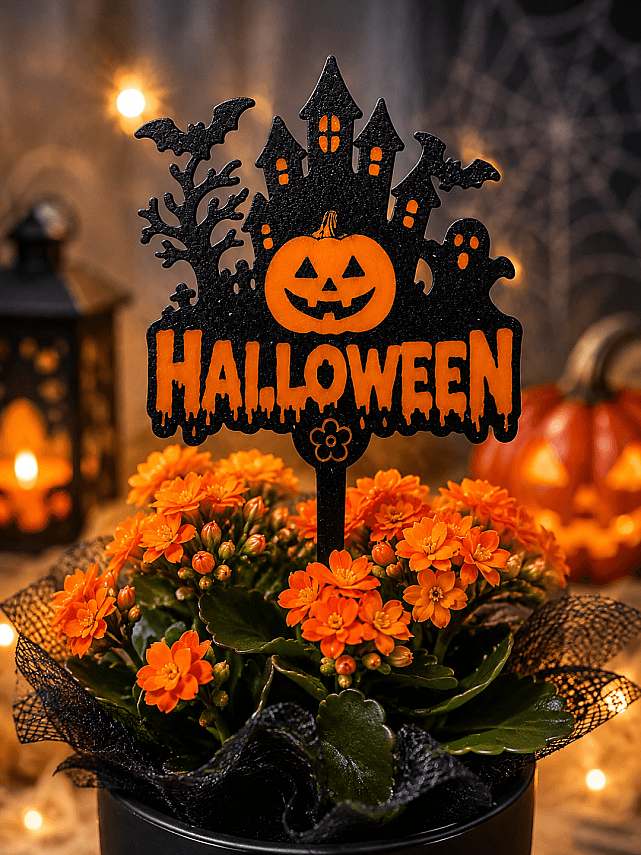Halloween Pasta ve Çiçek Süsü 15x10 cm – Balkabağı Perili Ev Topper Dekor - 4