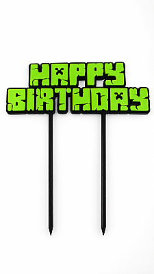 Happy Birthday Minecraft Temalı Pasta Süsü Cake Topper 17x17 cm (1)