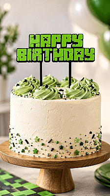 Happy Birthday Minecraft Temalı Pasta Süsü Cake Topper 17x17 cm - 3
