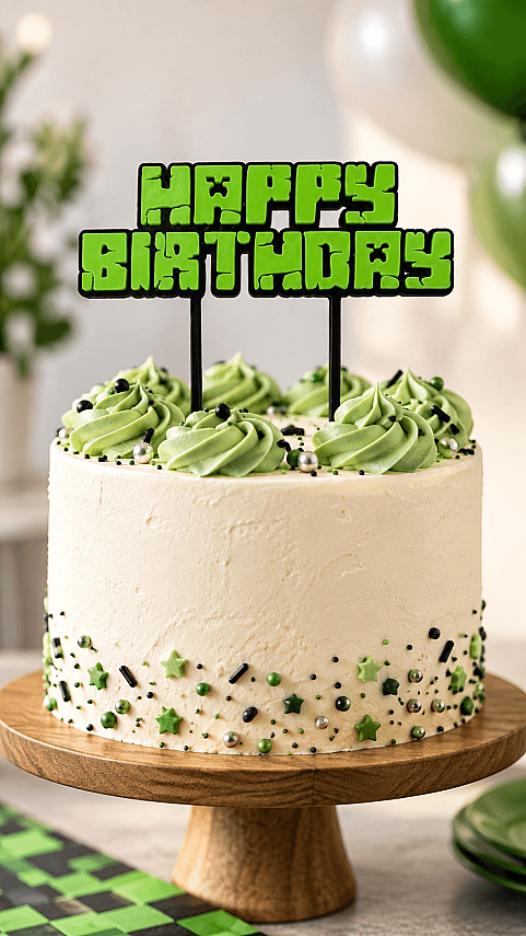 Happy Birthday Minecraft Temalı Pasta Süsü Cake Topper 17x17 cm - 3