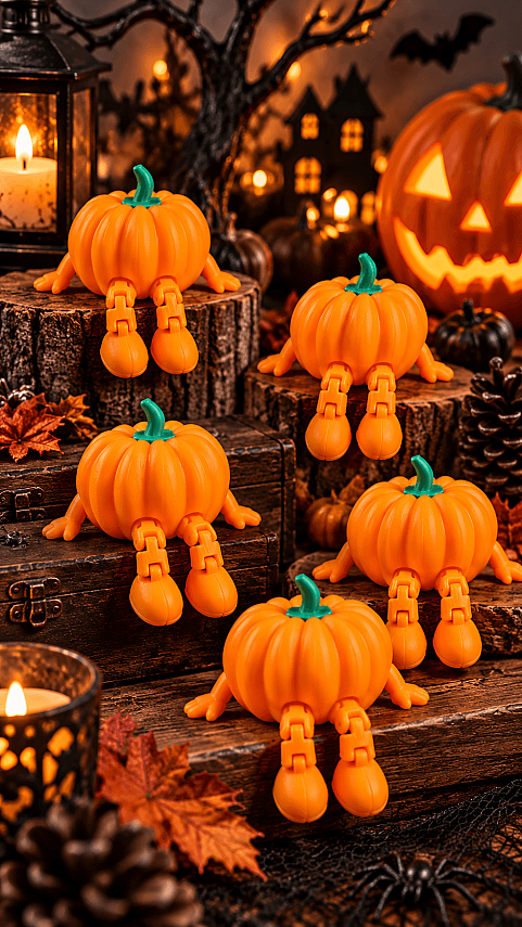 Hareketli Bacaklı Balkabağı Figürü 3 cm 5’li Set – Halloween Dekoru - 3