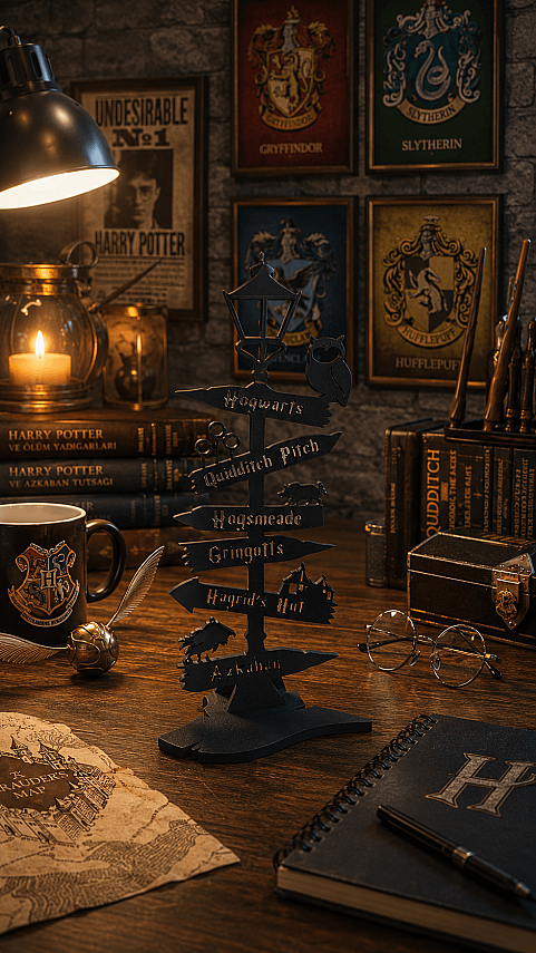 Hogwarts Yön Tabelası Dekoru – Harry Potter Temalı Masaüstü ve Raf Süsü - 25 cm - 2