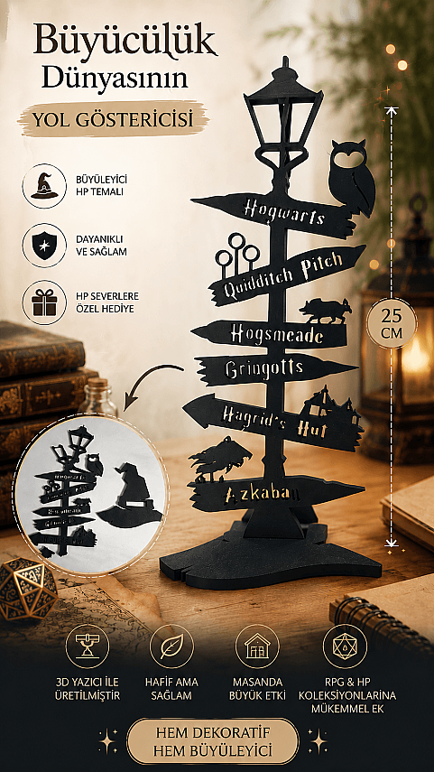 Hogwarts Yön Tabelası Dekoru – Harry Potter Temalı Masaüstü ve Raf Süsü - 25 cm - 1