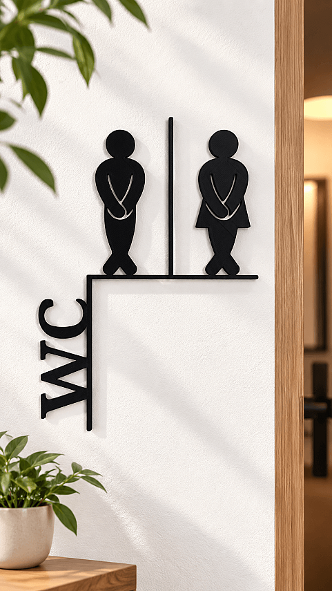 Kadın Erkek Figürlü WC Kapı Tabelası Siyah Dekoratif Tuvalet Tabelası 19x13 cm - 2
