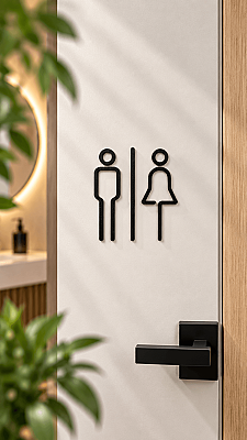 Kadın Erkek WC Kapı Tabelası Minimal Siyah Tuvalet İşareti 18 cm (1)