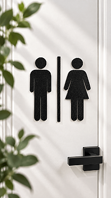 Kadın Erkek WC Kapı Tabelası Siyah Modern Tuvalet İşareti 15,5 cm (1)