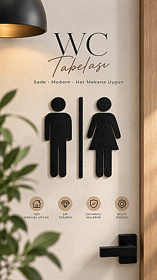Kadın Erkek WC Kapı Tabelası Siyah Modern Tuvalet İşareti 15,5 cm