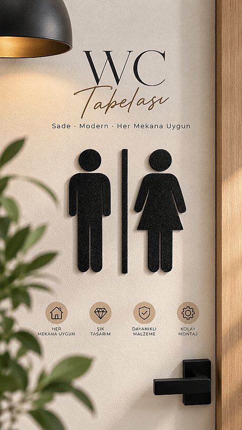 Kadın Erkek WC Kapı Tabelası Siyah Modern Tuvalet İşareti 15,5 cm - 1