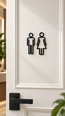 Kadın Erkek WC Kapı Tabelası Siyah Modern Tuvalet İşareti 19x13 cm (1)