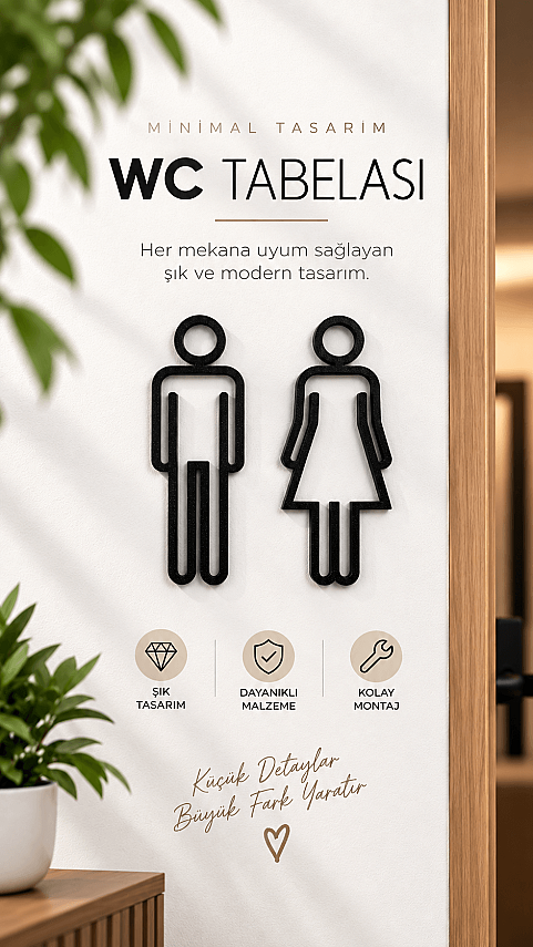 Kadın Erkek WC Kapı Tabelası Siyah Modern Tuvalet İşareti 19x13 cm - 1