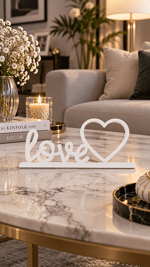 Love Yazılı Kalpli Fotoğraf Çerçevesi Masaüstü Dekoratif Çerçeve 20x10 cm - Beyaz - 2