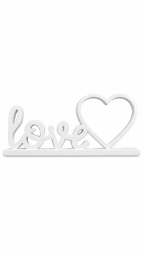 Love Yazılı Kalpli Fotoğraf Çerçevesi Masaüstü Dekoratif Çerçeve 20x10 cm - Beyaz - 4