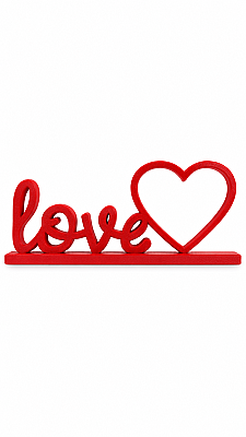 Love Yazılı Kalpli Fotoğraf Çerçevesi Masaüstü Dekoratif Çerçeve 20x10 cm - Kırmızı (1)