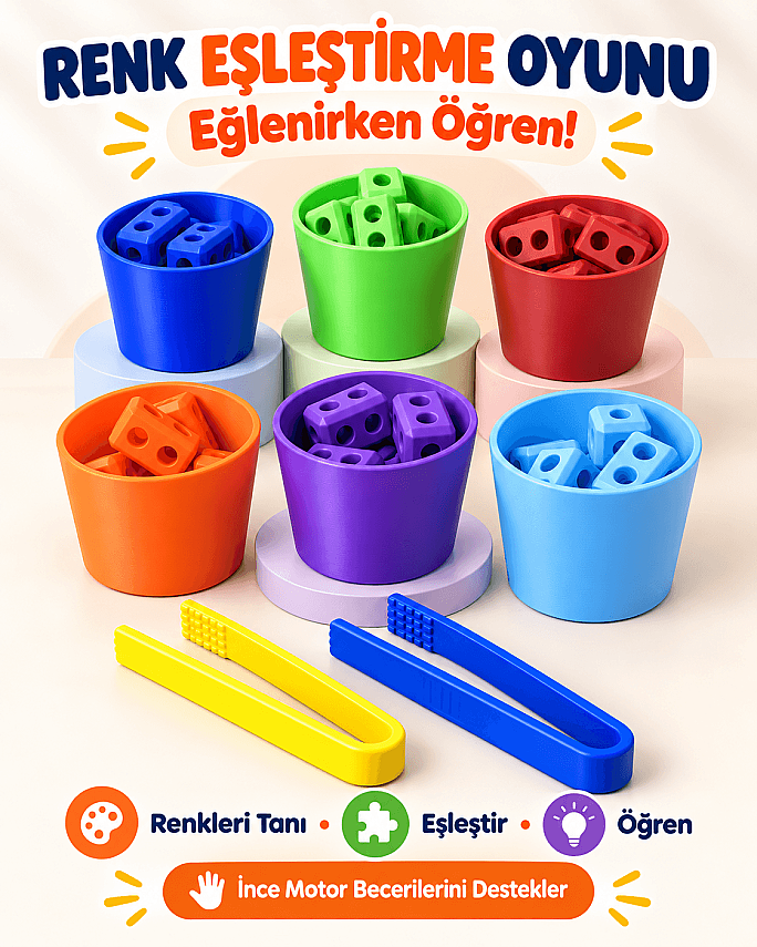 Renk Eşleştirme Oyunu | Çocuklar İçin Eğitici İnce Motor ve Renk Öğrenme Oyuncağı - 1