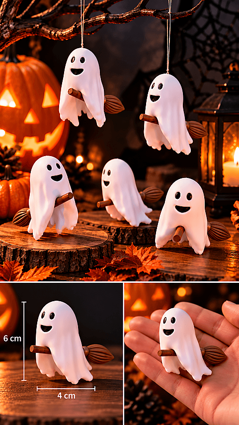 Süpürgeli Hayalet Figürü 6 cm 5’li Set – Halloween Dekoratif Süs - 2