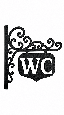 WC Yazılı Dekoratif Kapı Tabelası Siyah Tuvalet Banyo Duvar Süsü 20x18 cm (1)
