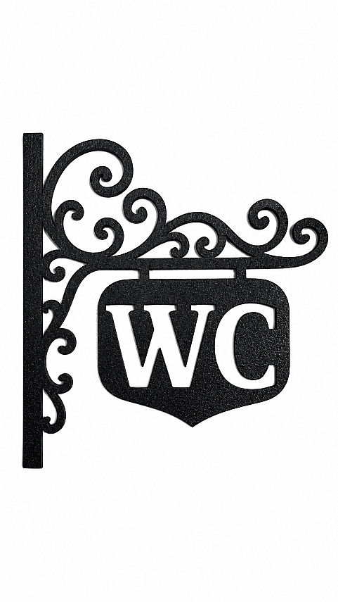 WC Yazılı Dekoratif Kapı Tabelası Siyah Tuvalet Banyo Duvar Süsü 20x18 cm - 2
