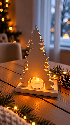 Yılbaşı Dekoratif LED Mumluk 18 cm Ren Geyiği ve Çam Ağacı Figürlü Masa Süsü Dekor Obje - 4