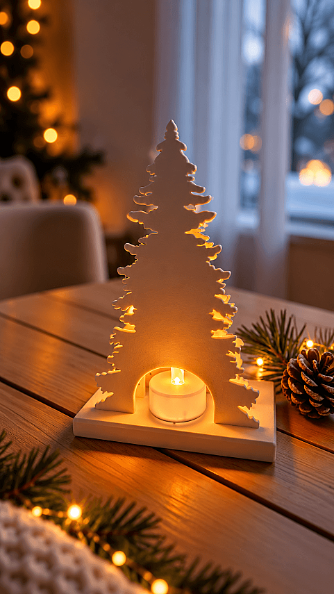 Yılbaşı Dekoratif LED Mumluk 18 cm Ren Geyiği ve Çam Ağacı Figürlü Masa Süsü Dekor Obje - 4