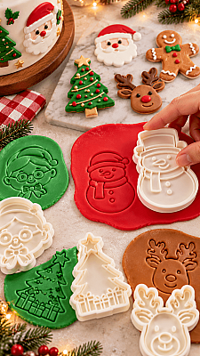 Yılbaşı Kurabiye ve Oyun Hamuru Kalıbı 7'li Set Noel Baba Kardan Adam Geyik 7-9 cm - 3