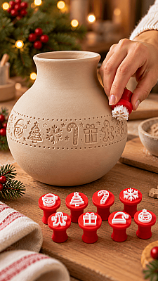Yılbaşı Temalı Hamur Damga Seti 8'li Noel Baba Kar Tanesi Kurabiye Oyun Hamuru Kil Baskı Kalıbı - 4